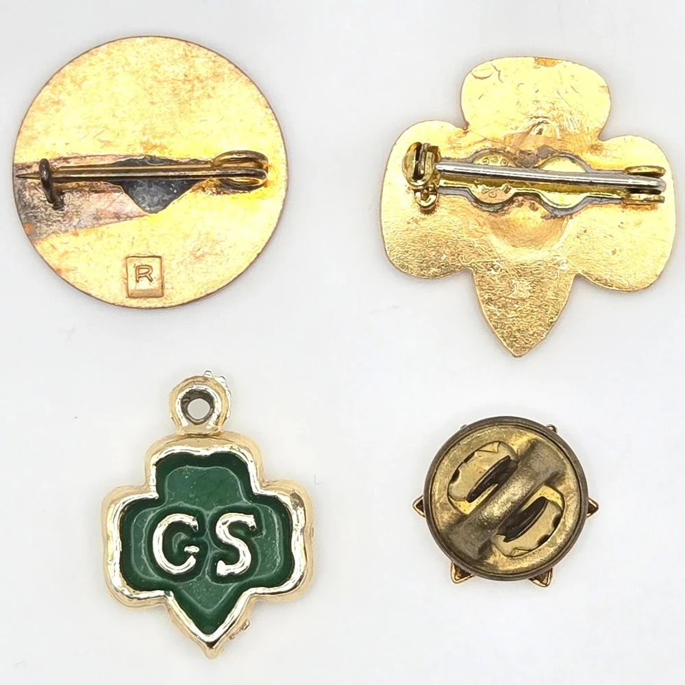 Vintage Girl Scouts Pin Lot Eagle Trefoil Blue Enamel Pin Green GS Charm 60s-70s